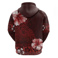 Hawaii Hibiscus With Oxblood Polynesian Pattern Zip Hoodie