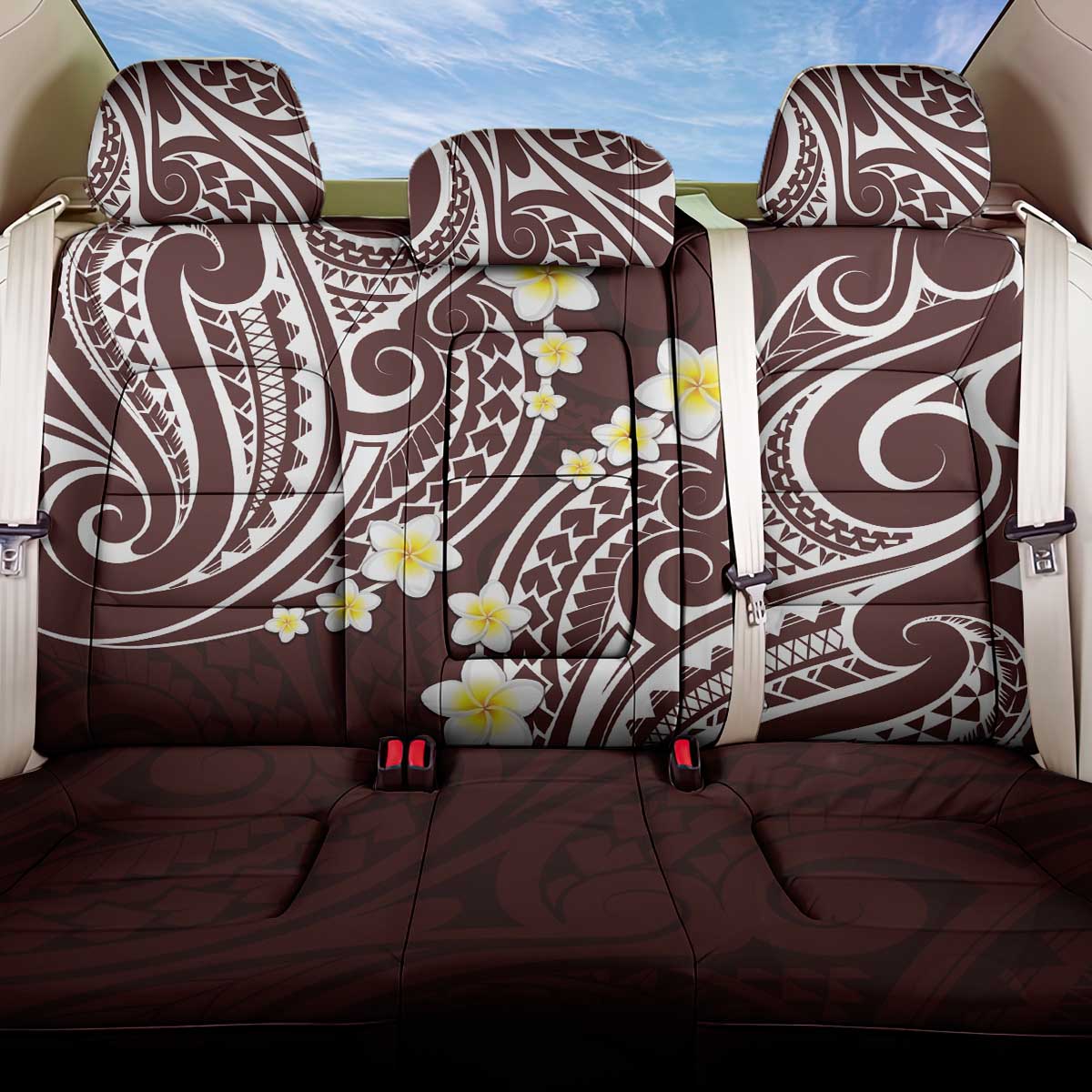 Plumeria With Oxblood Polynesian Tattoo Pattern Back Car Seat Cover LT05 One Size Red - Polynesian Pride