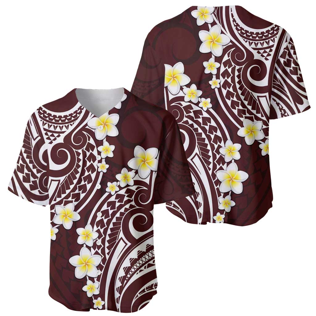Plumeria With Oxblood Polynesian Tattoo Pattern Baseball Jersey LT05 - Polynesian Pride