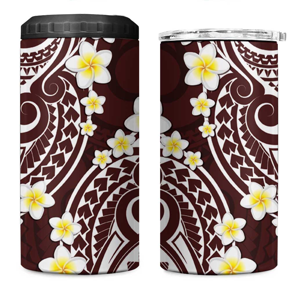 Plumeria With Oxblood Polynesian Tattoo Pattern 4 in 1 Can Cooler Tumbler
