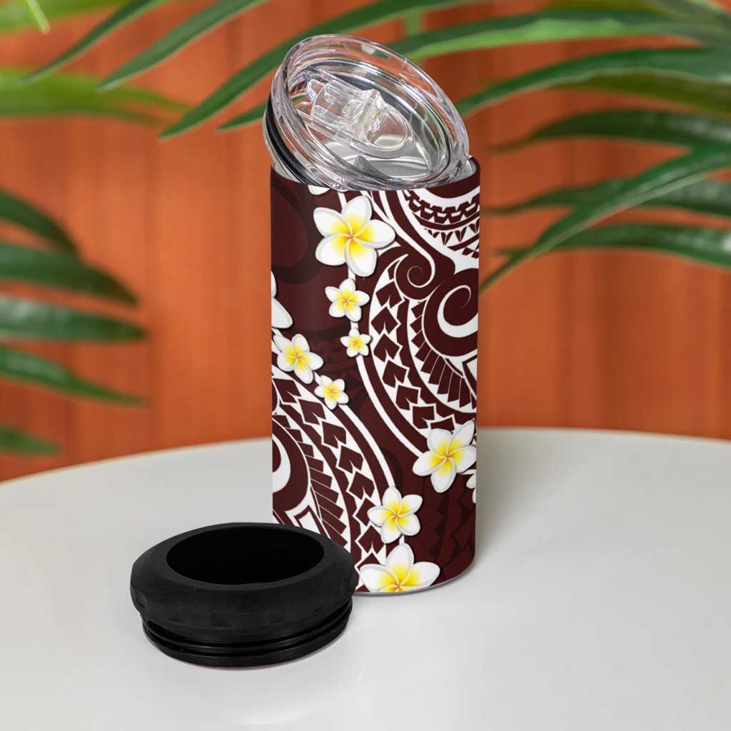 Plumeria With Oxblood Polynesian Tattoo Pattern 4 in 1 Can Cooler Tumbler