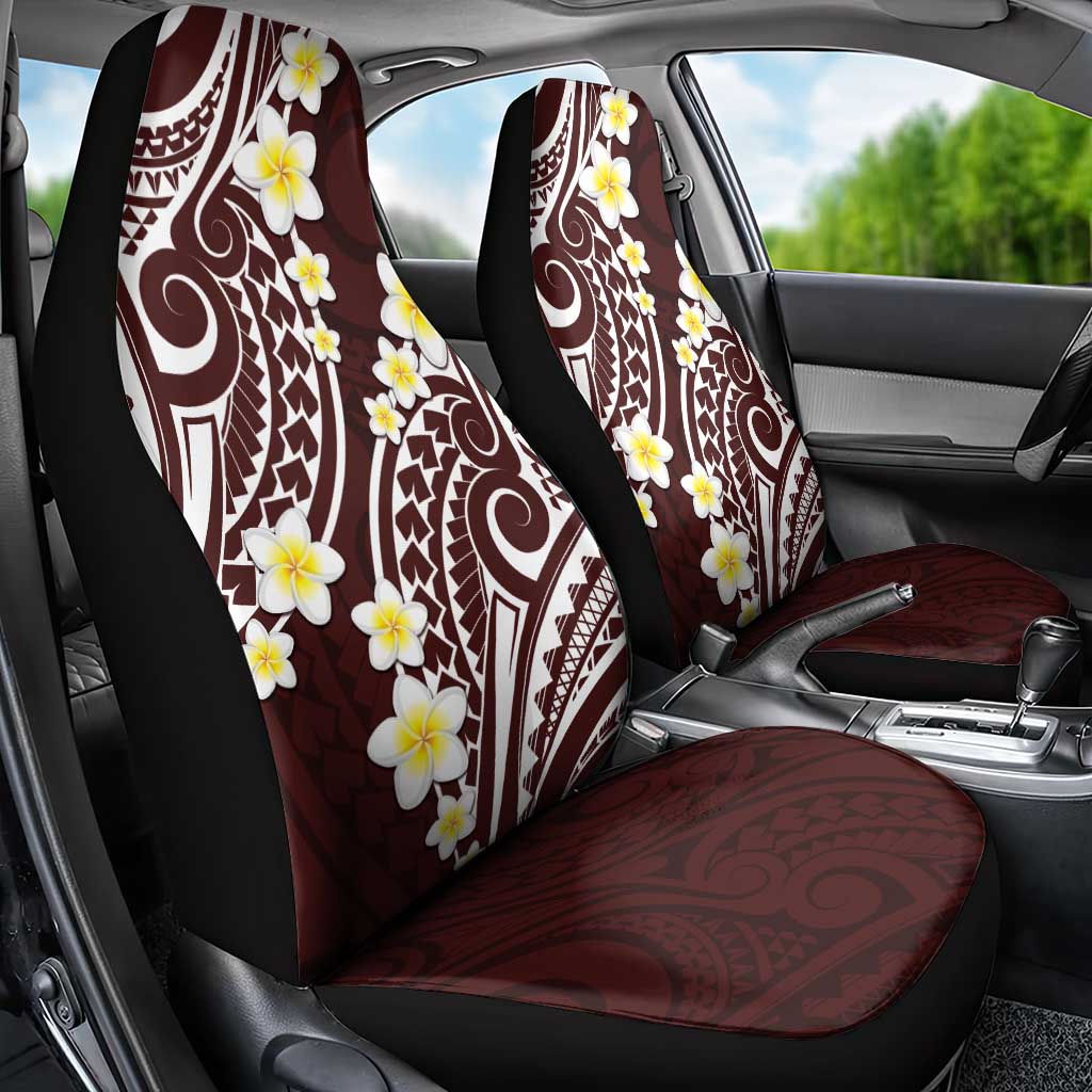 Plumeria With Oxblood Polynesian Tattoo Pattern Car Seat Cover LT05 - Polynesian Pride