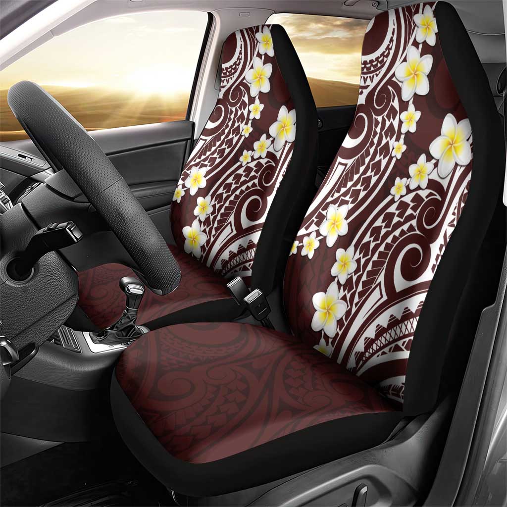 Plumeria With Oxblood Polynesian Tattoo Pattern Car Seat Cover LT05 - Polynesian Pride