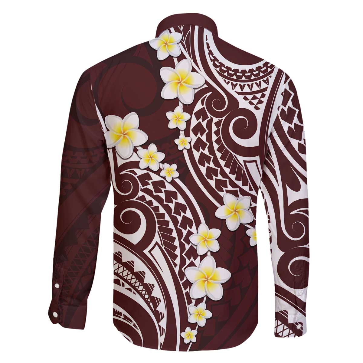 Plumeria With Oxblood Polynesian Tattoo Pattern Family Matching Off The Shoulder Long Sleeve Dress and Hawaiian Shirt LT05 - Polynesian Pride