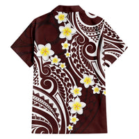 Plumeria With Oxblood Polynesian Tattoo Pattern Family Matching Off Shoulder Short Dress and Hawaiian Shirt LT05 - Polynesian Pride
