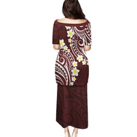 Plumeria With Oxblood Polynesian Tattoo Pattern Family Matching Puletasi and Hawaiian Shirt