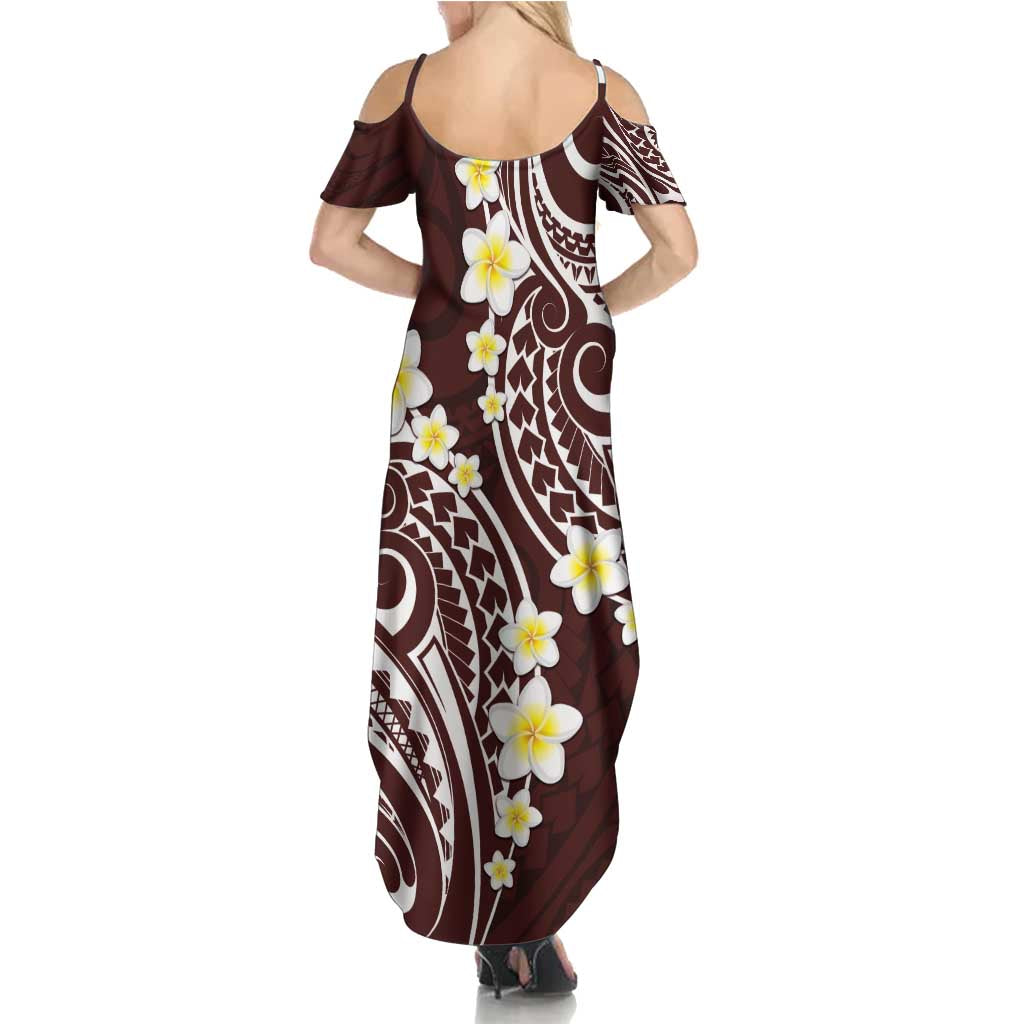 Plumeria With Oxblood Polynesian Tattoo Pattern Family Matching Summer Maxi Dress and Hawaiian Shirt