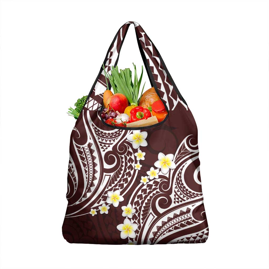 Plumeria With Oxblood Polynesian Tattoo Pattern Grocery Bag
