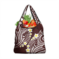 Plumeria With Oxblood Polynesian Tattoo Pattern Grocery Bag