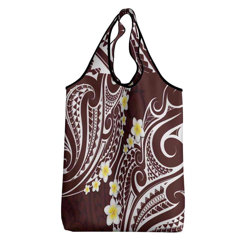 Plumeria With Oxblood Polynesian Tattoo Pattern Grocery Bag