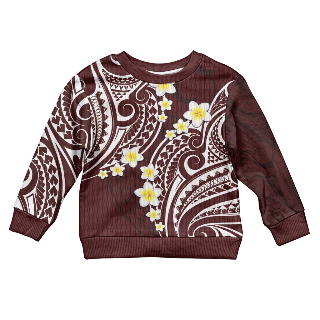 Plumeria With Oxblood Polynesian Tattoo Pattern Kid Ugly Christmas Sweater