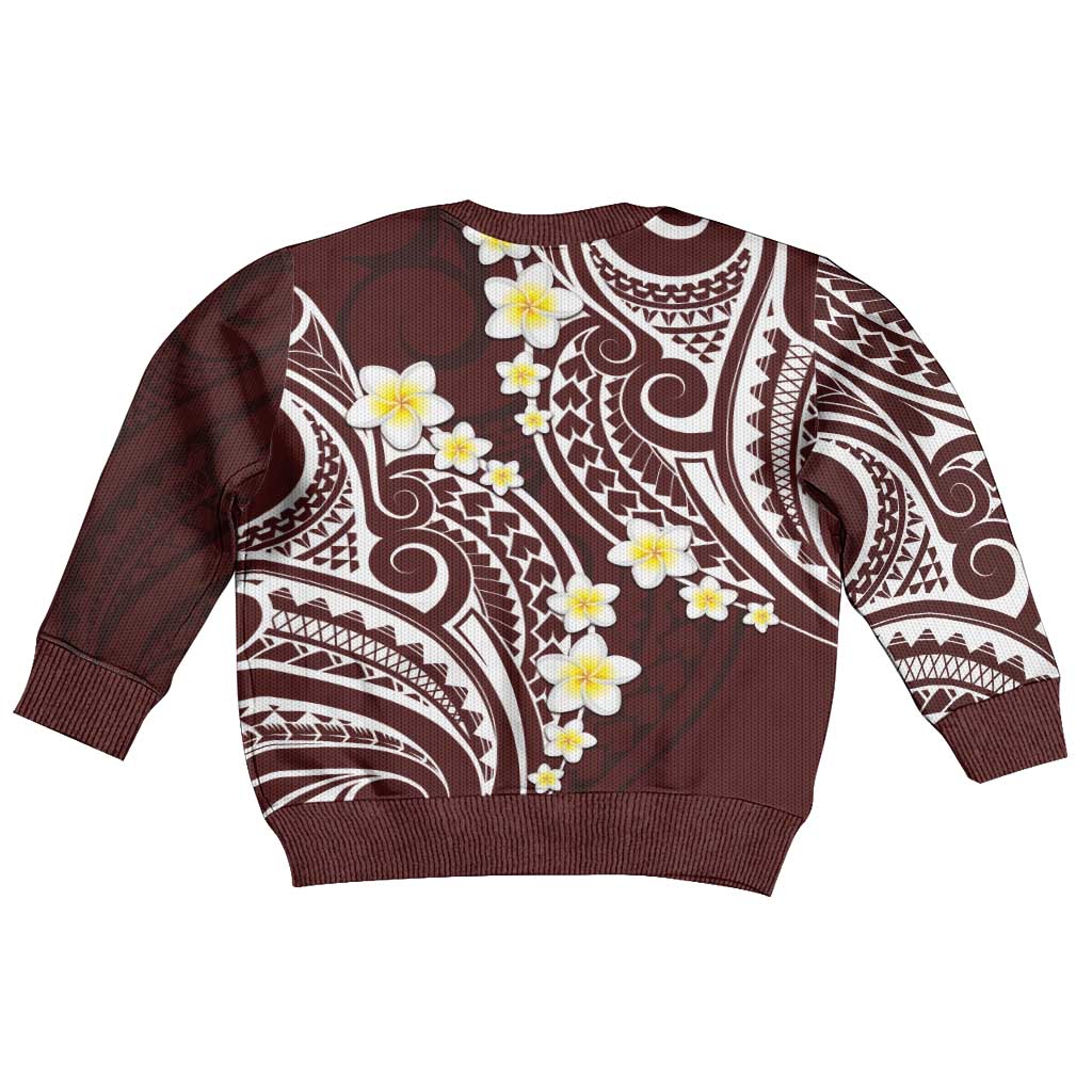Plumeria With Oxblood Polynesian Tattoo Pattern Kid Ugly Christmas Sweater