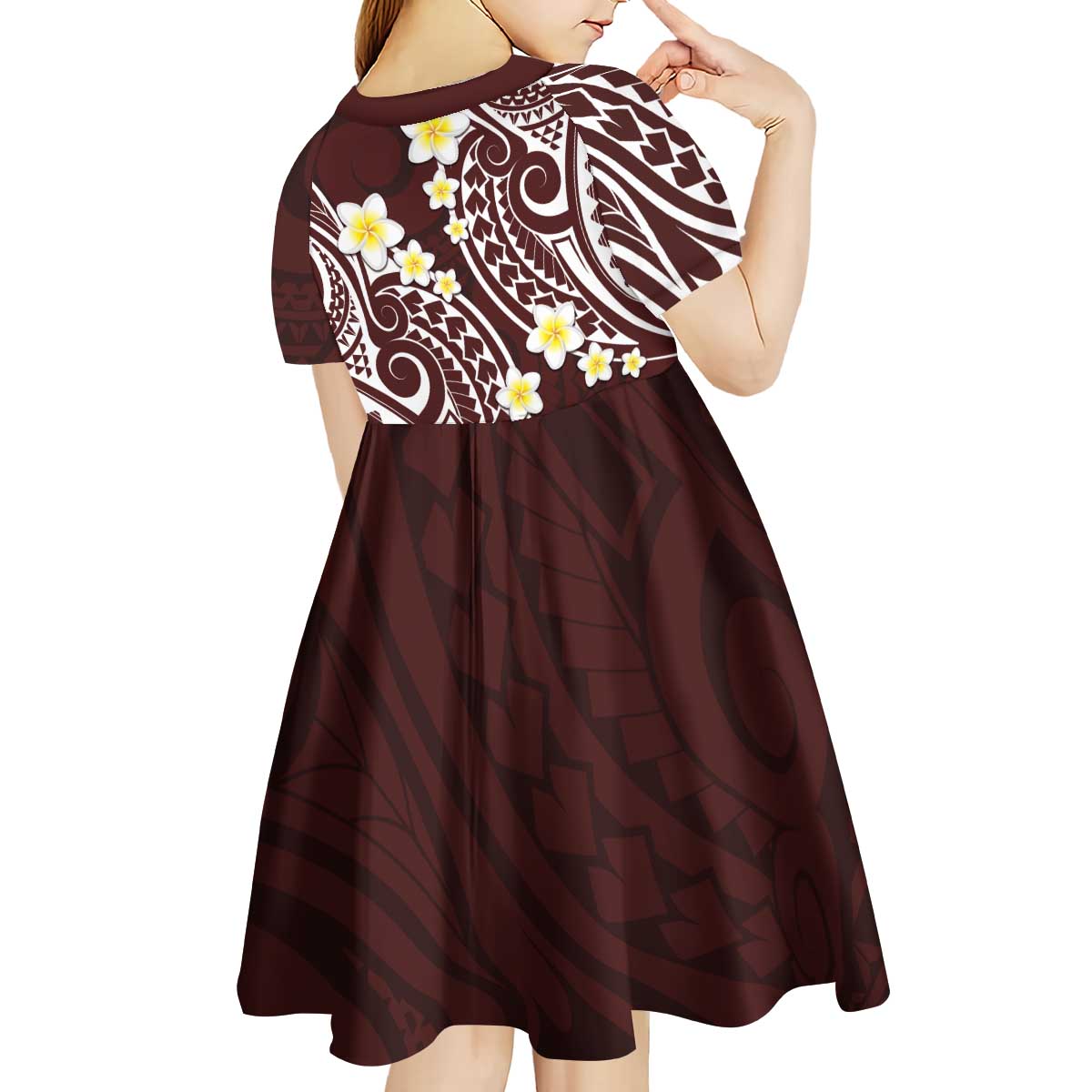 Plumeria With Oxblood Polynesian Tattoo Pattern Kid Short Sleeve Dress