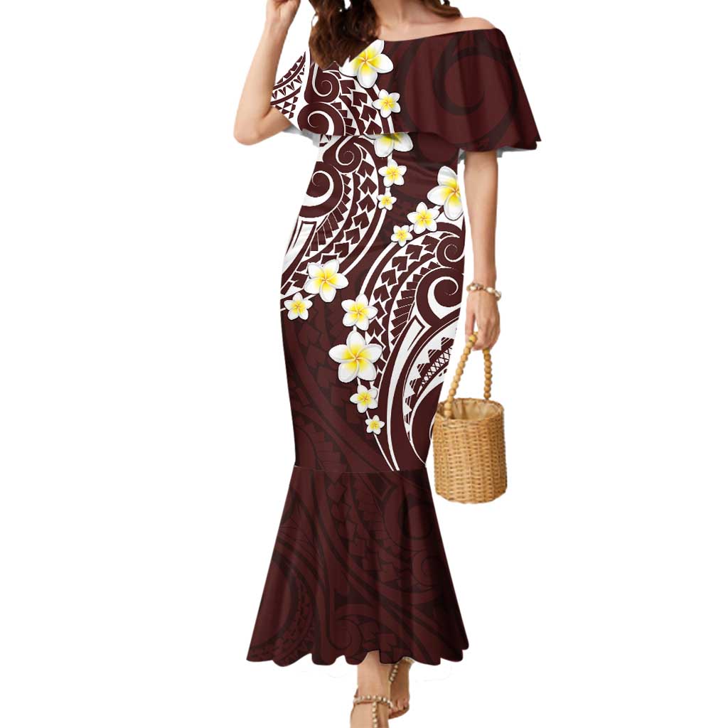 Plumeria With Oxblood Polynesian Tattoo Pattern Mermaid Dress LT05 Women Red - Polynesian Pride