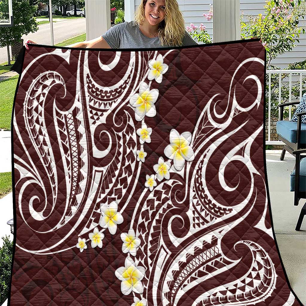 Plumeria With Oxblood Polynesian Tattoo Pattern Quilt LT05 Red - Polynesian Pride