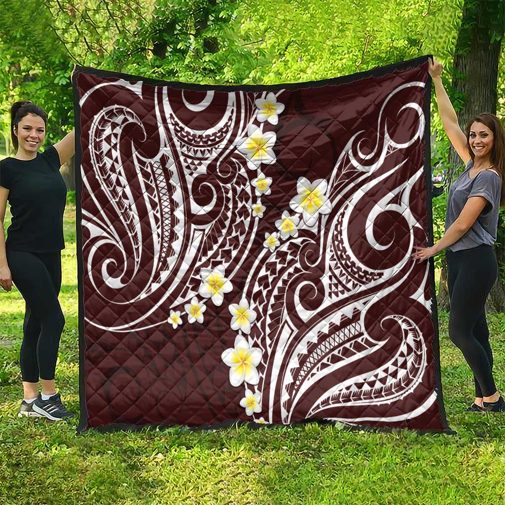 Plumeria With Oxblood Polynesian Tattoo Pattern Quilt