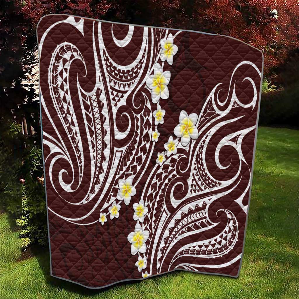 Plumeria With Oxblood Polynesian Tattoo Pattern Quilt