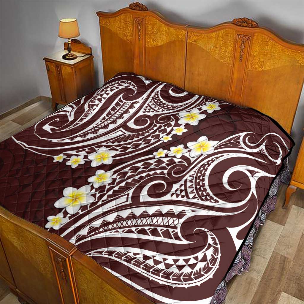 Plumeria With Oxblood Polynesian Tattoo Pattern Quilt