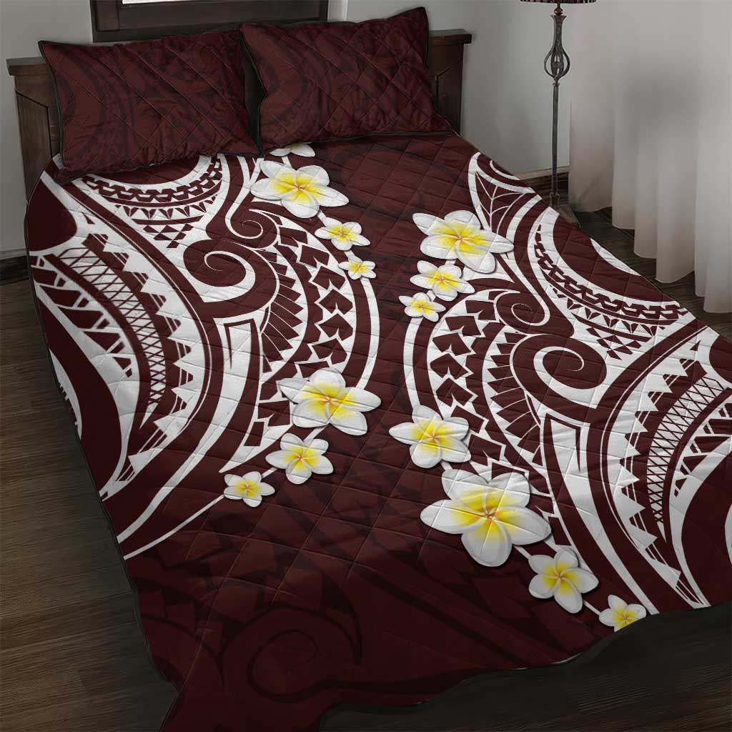 Plumeria With Oxblood Polynesian Tattoo Pattern Quilt Bed Set LT05 Red - Polynesian Pride