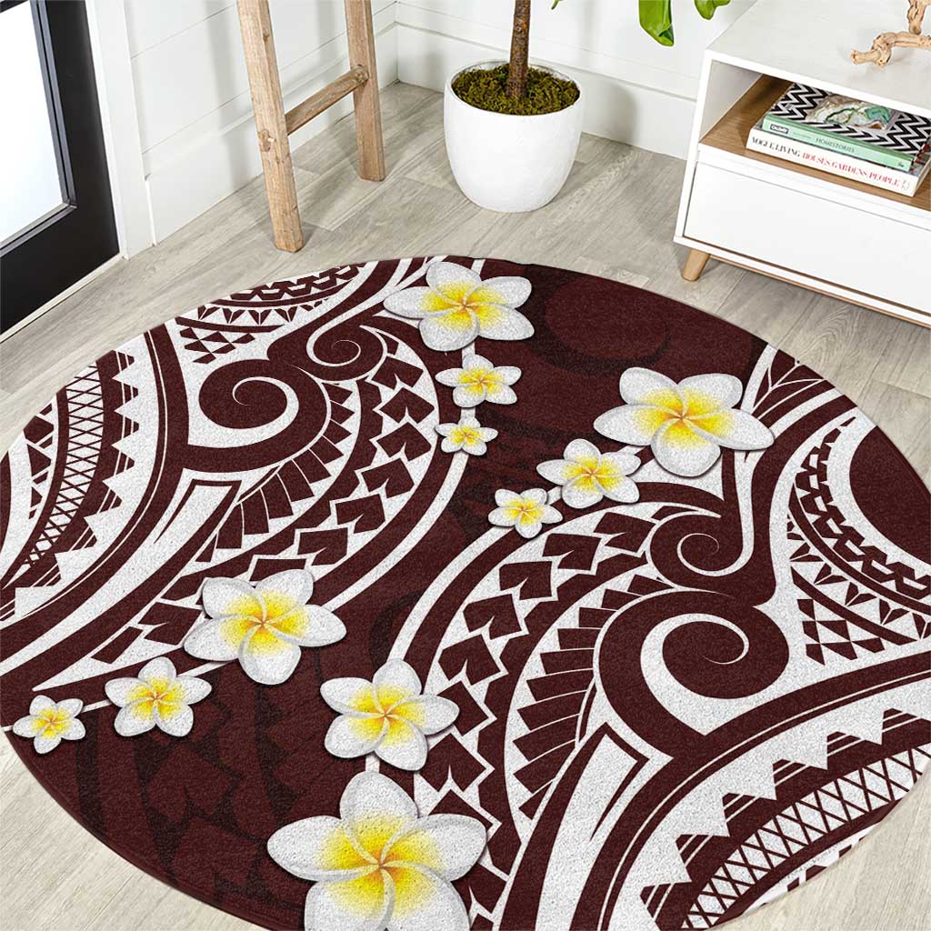 Plumeria With Oxblood Polynesian Tattoo Pattern Round Carpet LT05 Red - Polynesian Pride