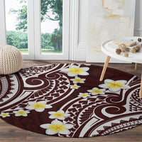 Plumeria With Oxblood Polynesian Tattoo Pattern Round Carpet LT05 - Polynesian Pride