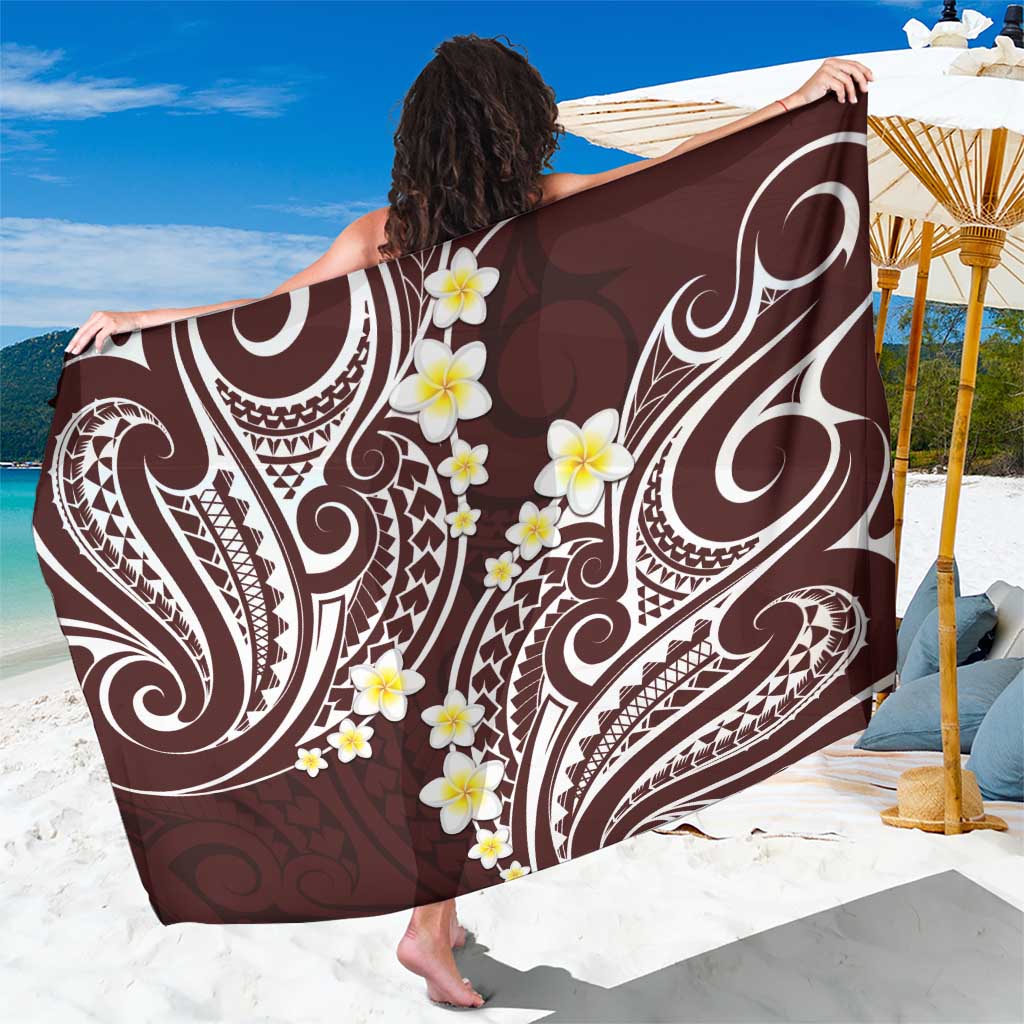 Plumeria With Oxblood Polynesian Tattoo Pattern Sarong LT05 One Size 44 x 66 inches Red - Polynesian Pride