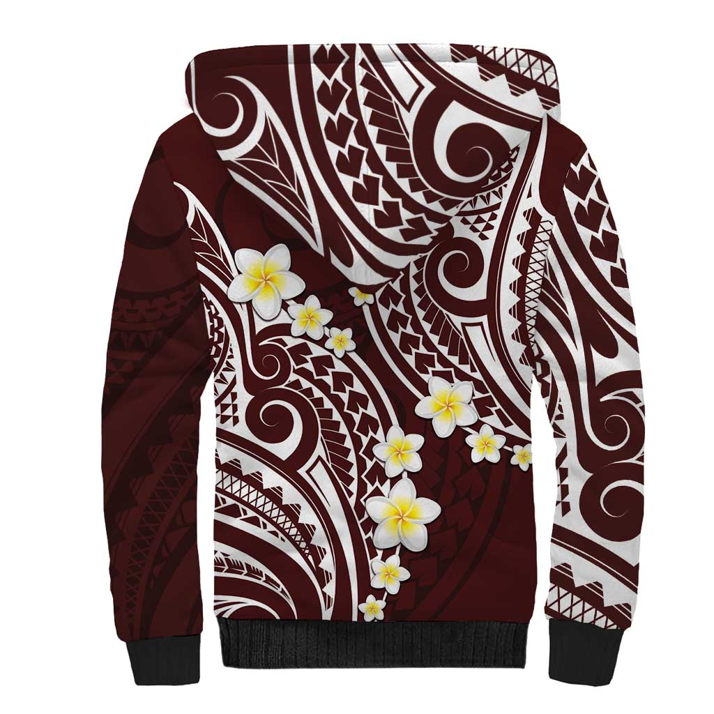 Plumeria With Oxblood Polynesian Tattoo Pattern Sherpa Hoodie