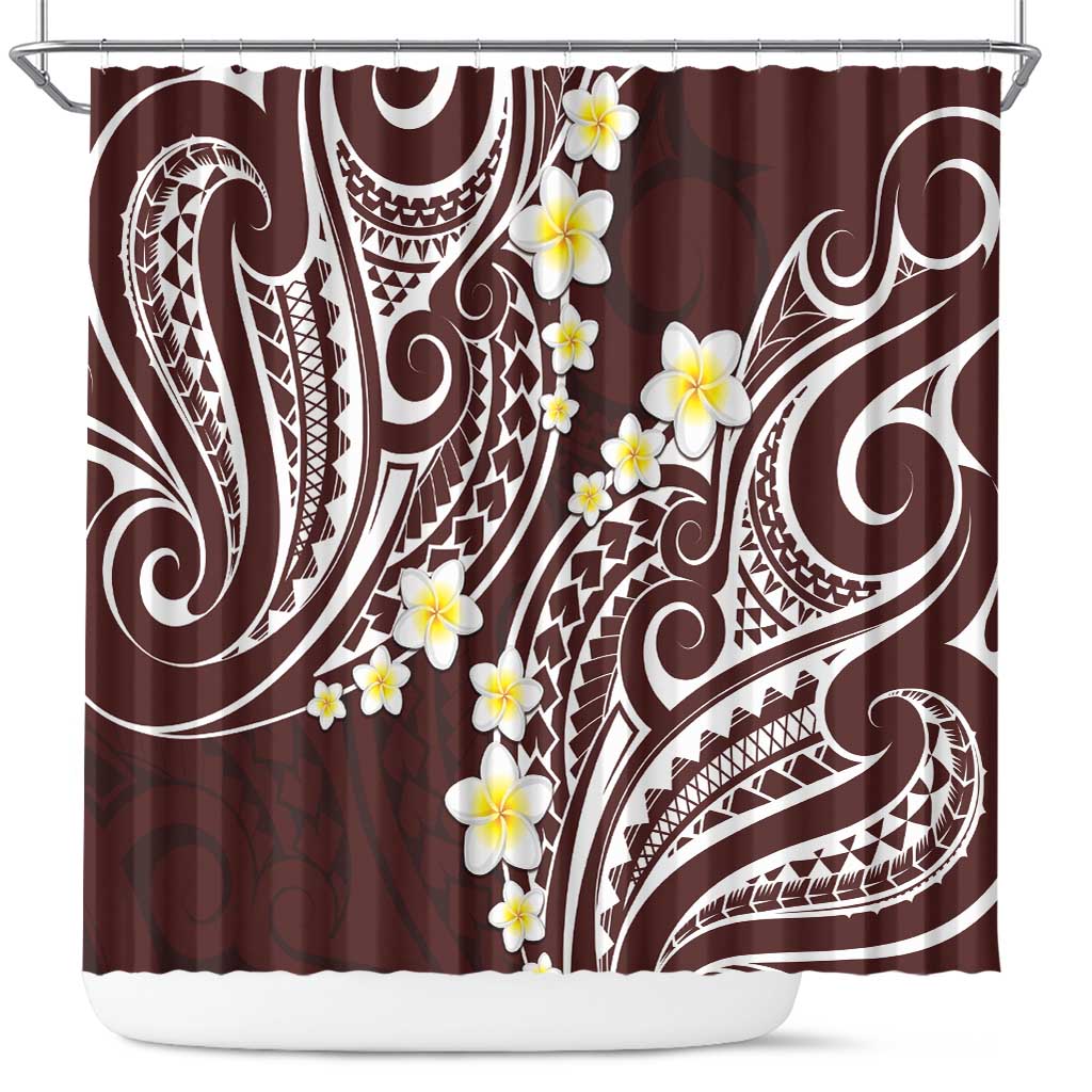 Plumeria With Oxblood Polynesian Tattoo Pattern Shower Curtain LT05 Red - Polynesian Pride