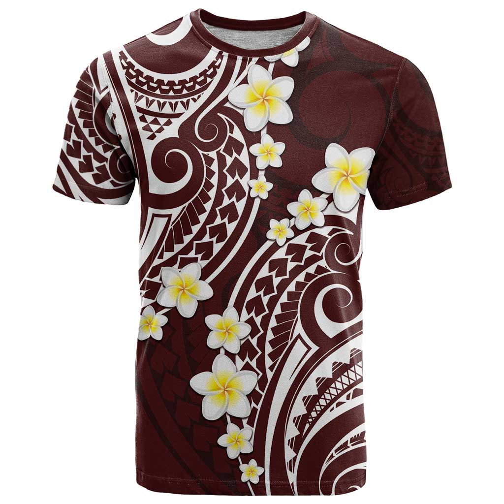 Plumeria With Oxblood Polynesian Tattoo Pattern T Shirt