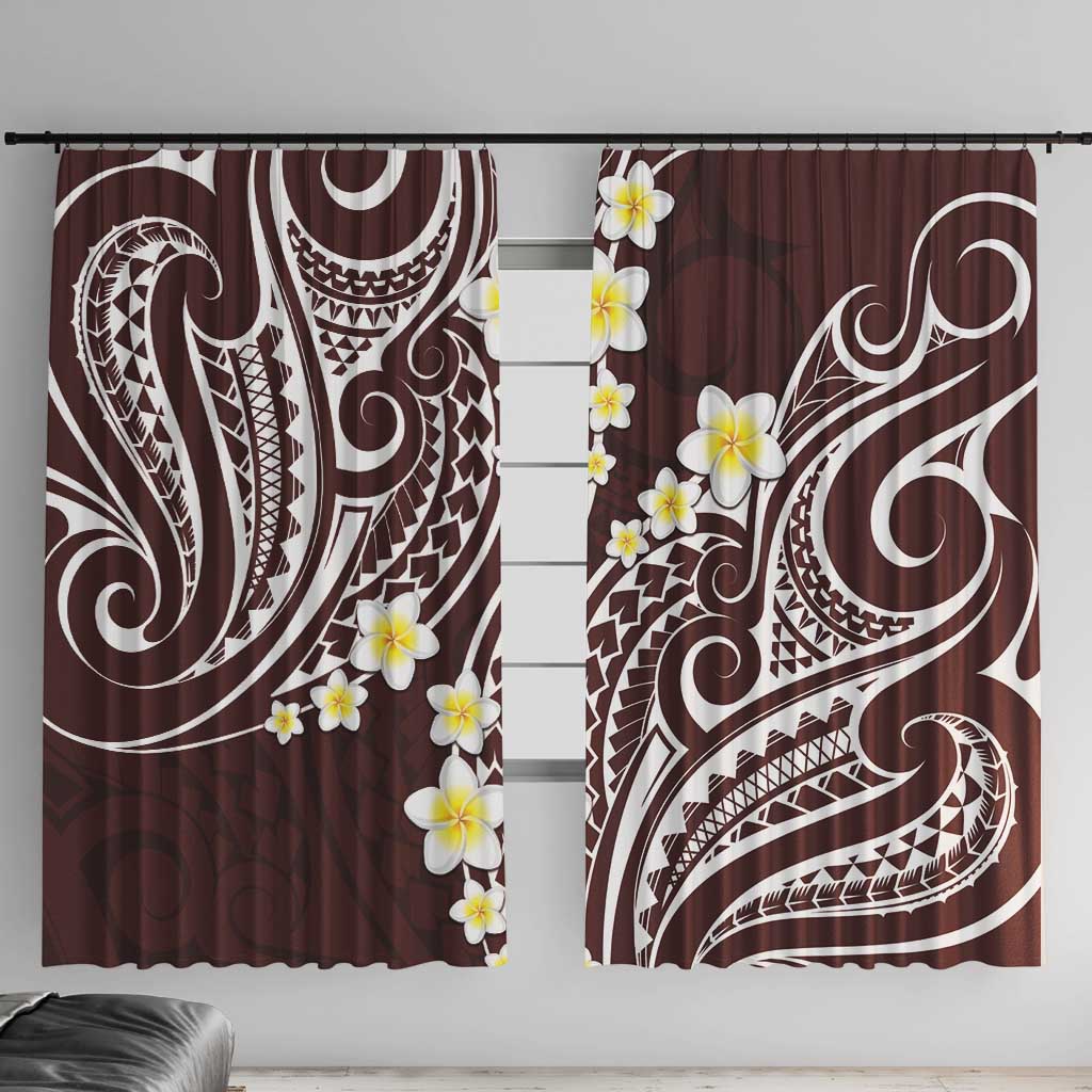 Plumeria With Oxblood Polynesian Tattoo Pattern Window Curtain LT05 With Hooks Red - Polynesian Pride