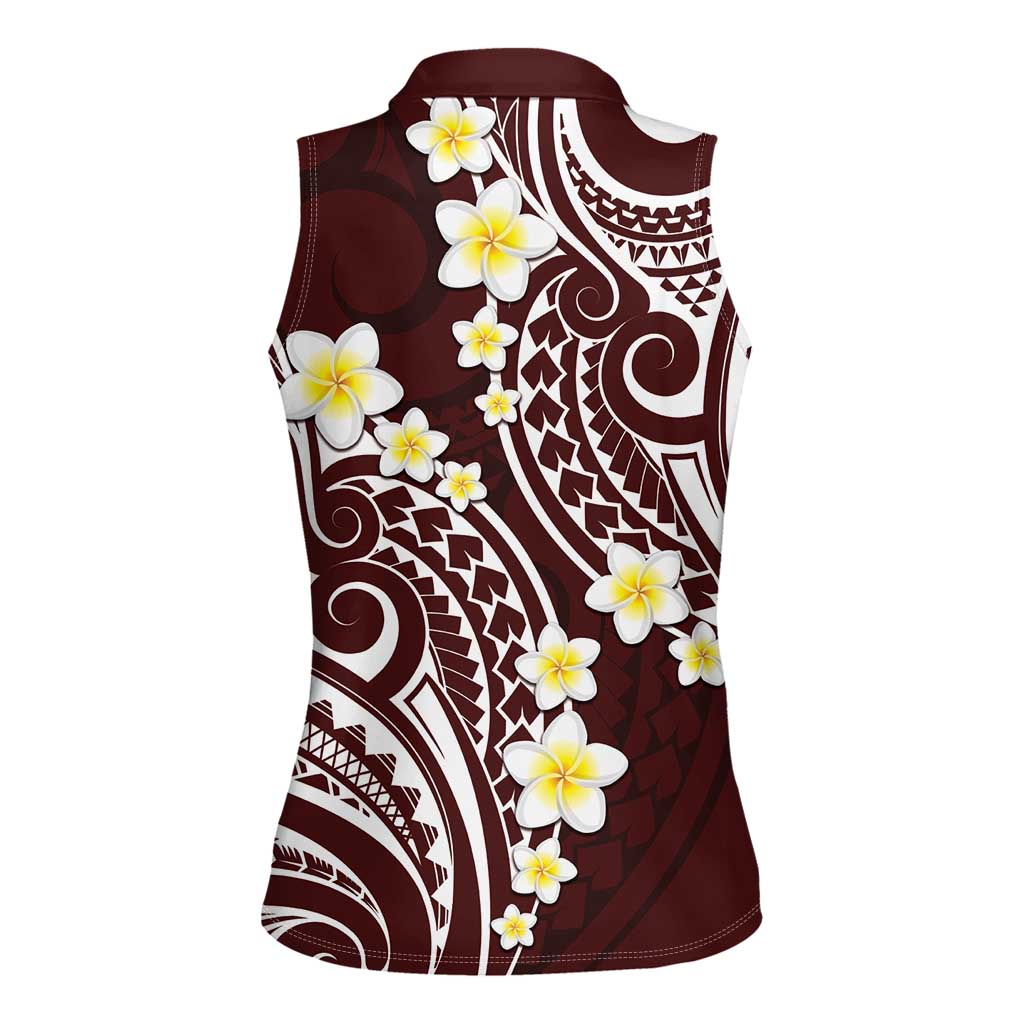 Plumeria With Oxblood Polynesian Tattoo Pattern Women Sleeveless Polo Shirt