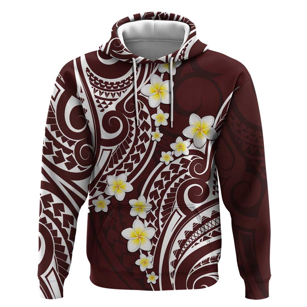 Plumeria With Oxblood Polynesian Tattoo Pattern Zip Hoodie LT05 Pullover Hoodie Red - Polynesian Pride