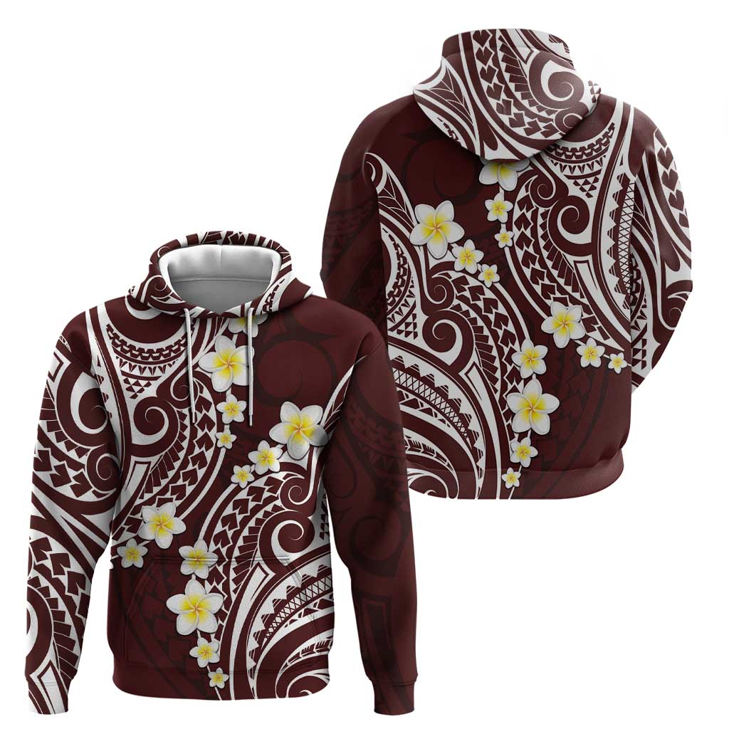 Plumeria With Oxblood Polynesian Tattoo Pattern Zip Hoodie LT05 - Polynesian Pride