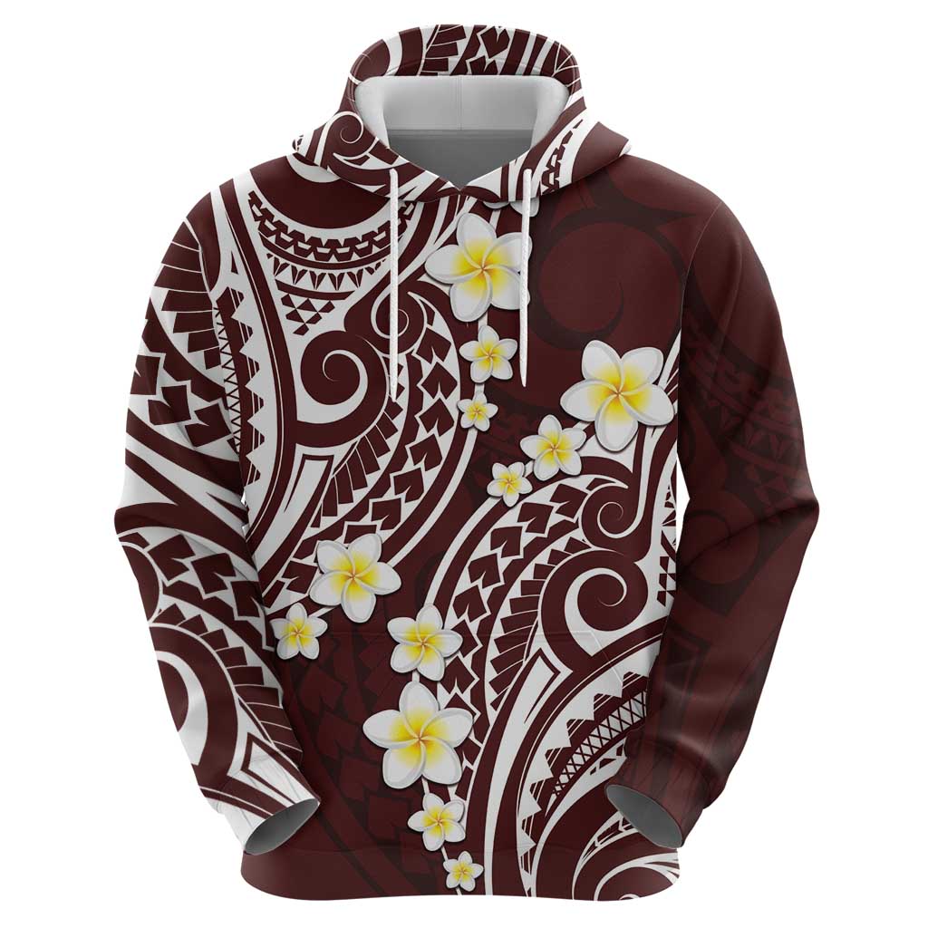 Plumeria With Oxblood Polynesian Tattoo Pattern Zip Hoodie LT05 - Polynesian Pride