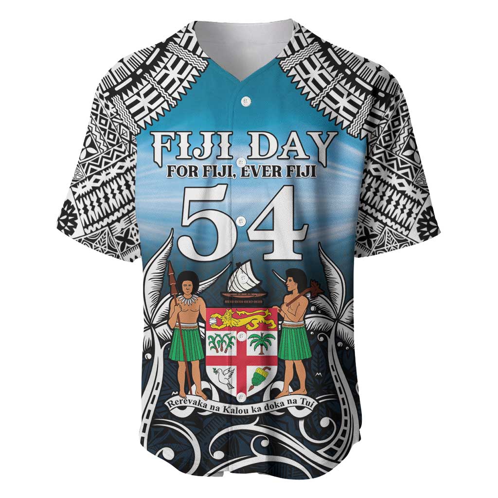 Personalised Happy 54th Fiji Day Baseball Jersey Forever Fiji With Tapa Tribal Pattern LT05 Blue - Polynesian Pride