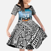 Personalised Happy 54th Fiji Day Family Matching Mermaid Dress and Hawaiian Shirt Forever Fiji With Tapa Tribal Pattern LT05 Daughter's Dress Blue - Polynesian Pride