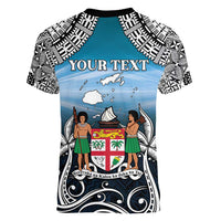 Personalised Happy 50th Fiji Day Women V-Neck T-Shirt Forever Fiji With Tapa Tribal Pattern