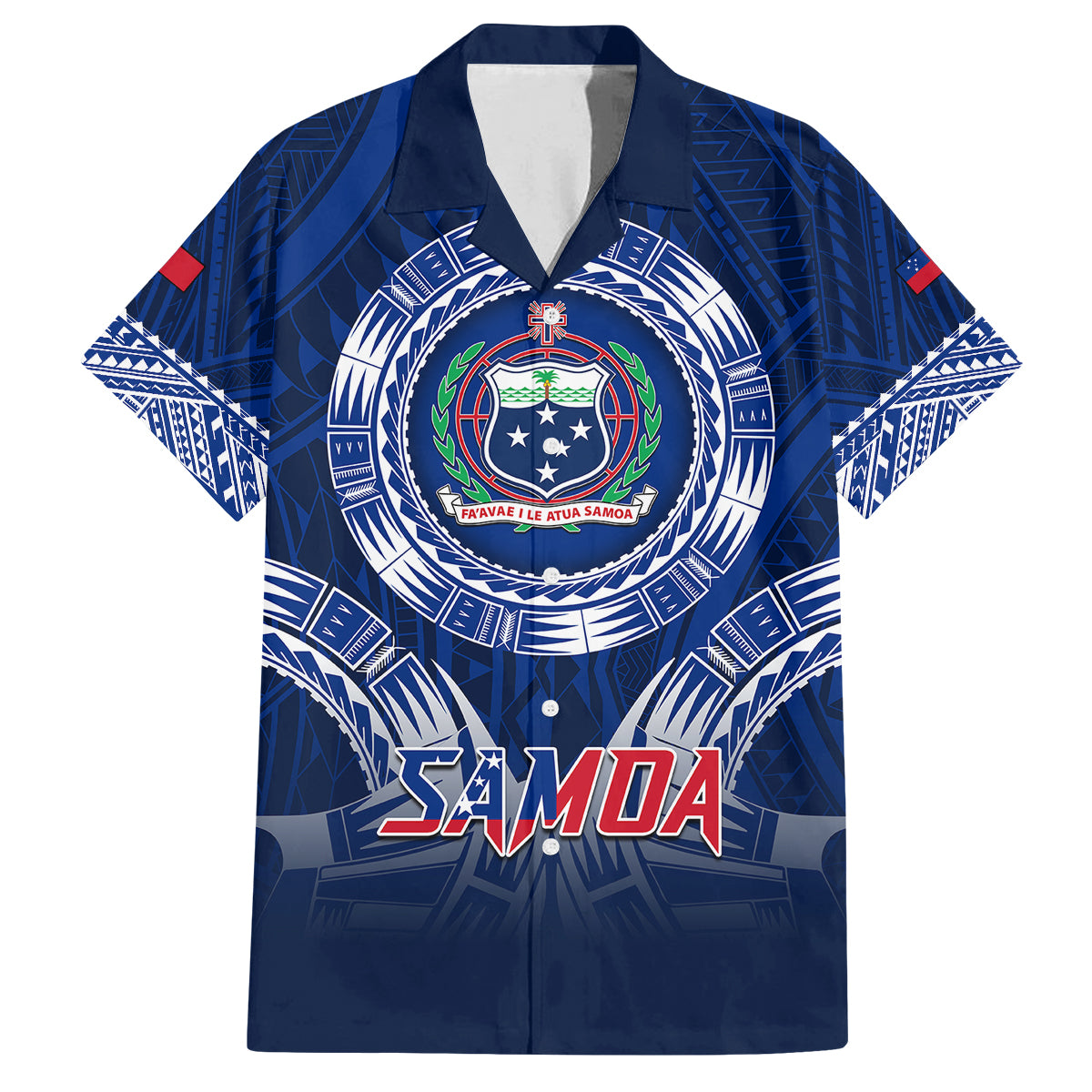 Samoa Rugby Family Matching Long Sleeve Bodycon Dress and Hawaiian Shirt World Cup 2023 Coat Of Arms With Polynesian Pattern LT05 Dad's Shirt - Short Sleeve Blue - Polynesian Pride