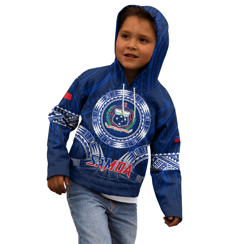 Samoa Rugby Kid Hoodie World Cup 2023 Coat Of Arms With Polynesian Pattern LT05 - Polynesian Pride