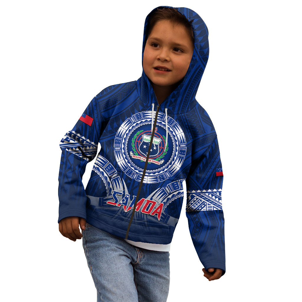 Samoa Rugby Kid Hoodie World Cup 2023 Coat Of Arms With Polynesian Pattern LT05 - Polynesian Pride