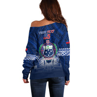 Custom Samoa Rugby Off Shoulder Sweater World Cup 2023 Coat Of Arms With Polynesian Pattern LT05 - Polynesian Pride