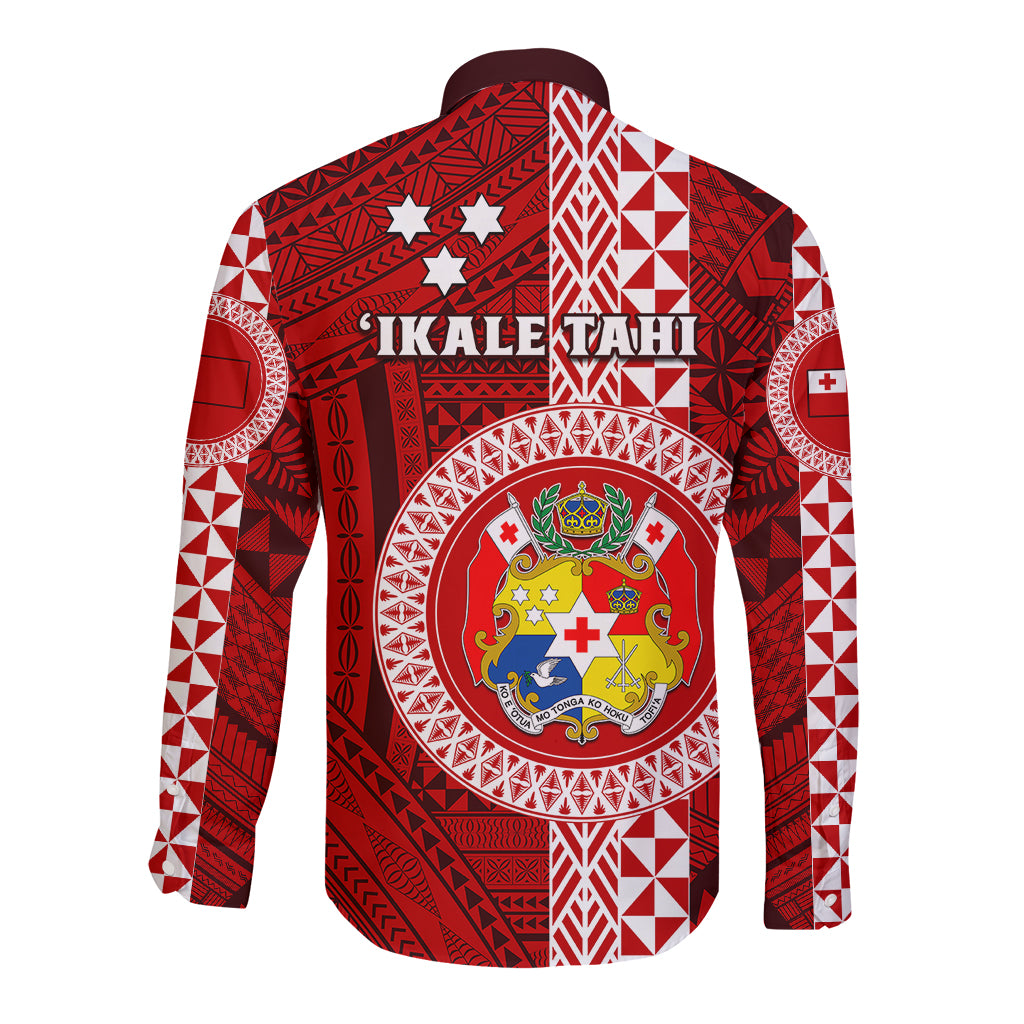 Tonga Rugby Long Sleeve Button Shirt World Cup 2023 Coat Of Arms Ngatu Pattern LT05 - Polynesian Pride