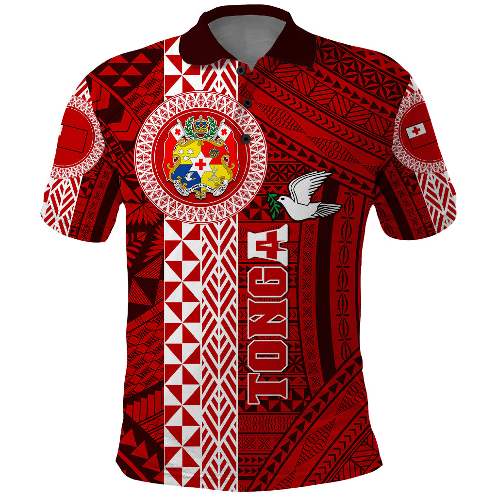 Tonga Rugby Polo Shirt World Cup 2023 Coat Of Arms Ngatu Pattern LT05 Red - Polynesian Pride
