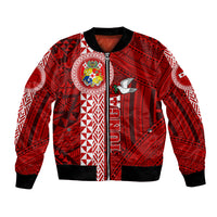 Custom Tonga Rugby Bomber Jacket World Cup 2023 Coat Of Arms Ngatu Pattern LT05 Unisex Red - Polynesian Pride