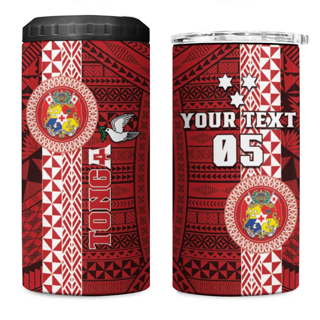 Custom Tonga Rugby 4 in 1 Can Cooler Tumbler World Cup 2023 Coat Of Arms Ngatu Pattern LT05 One Size: 16 oz Red - Polynesian Pride
