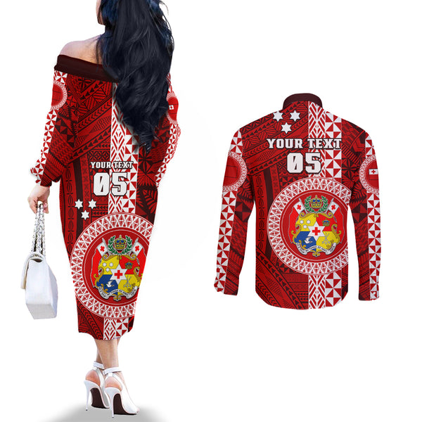 Tonga Rugby Off Shoulder Sweater World Cup 2023 Coat Of Arms Ngatu Pattern LT05