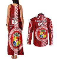 Custom Tonga Rugby Couples Matching Tank Maxi Dress and Long Sleeve Button Shirts World Cup 2023 Coat Of Arms Ngatu Pattern LT05 - Polynesian Pride