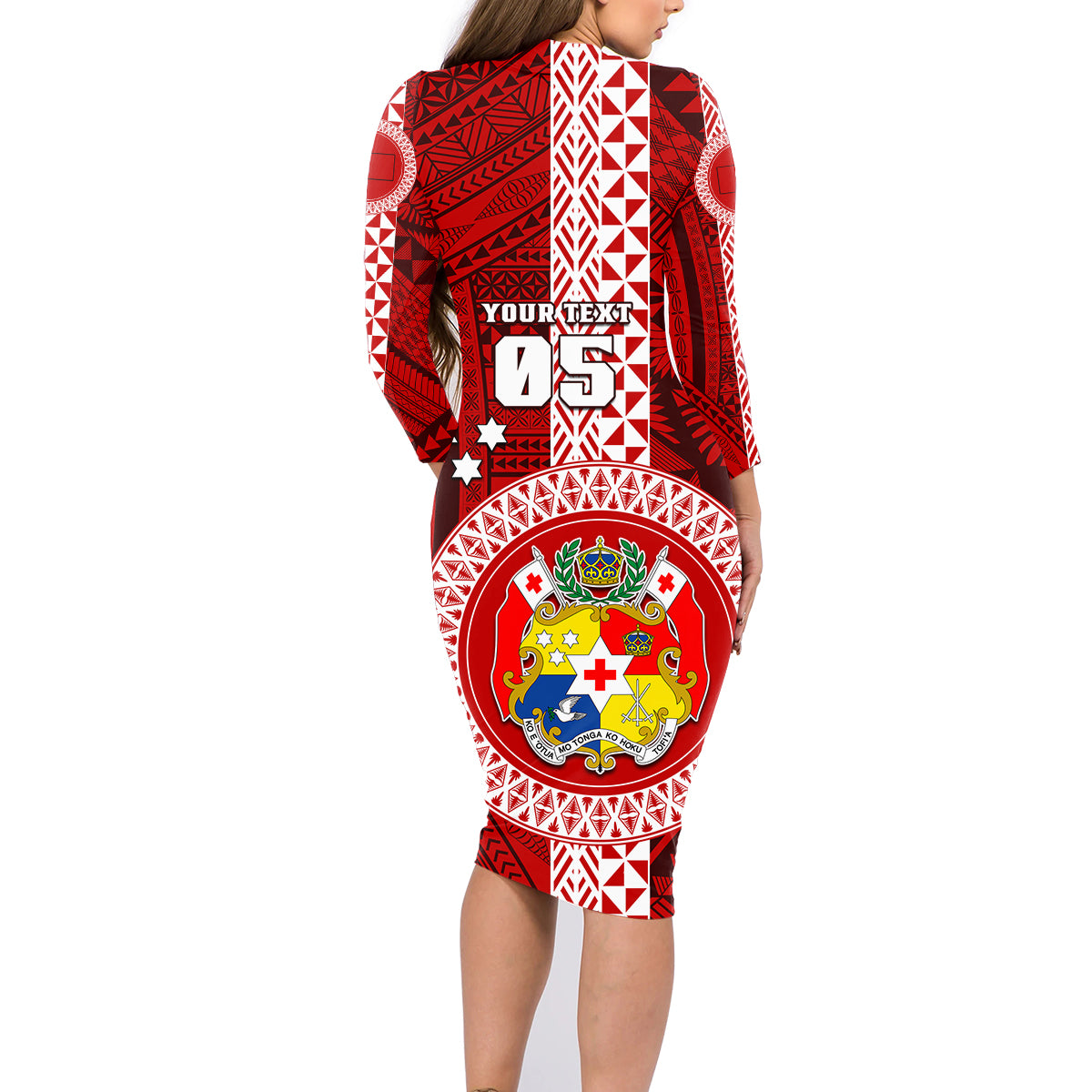 Custom Tonga Rugby Family Matching Long Sleeve Bodycon Dress and Hawaiian Shirt World Cup 2023 Coat Of Arms Ngatu Pattern LT05 - Polynesian Pride