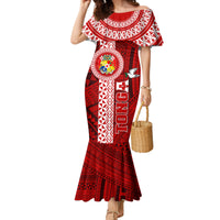 Custom Tonga Rugby Family Matching Mermaid Dress and Hawaiian Shirt World Cup 2023 Coat Of Arms Ngatu Pattern LT05 Mom's Dress Red - Polynesian Pride