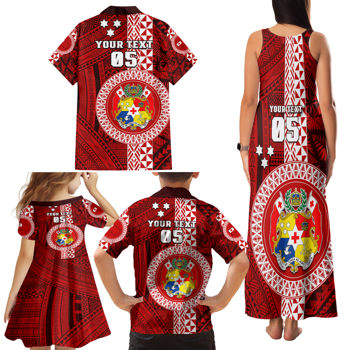 Custom Tonga Rugby Family Matching Tank Maxi Dress and Hawaiian Shirt World Cup 2023 Coat Of Arms Ngatu Pattern LT05 - Polynesian Pride